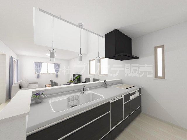 奈良市北登美ヶ丘６丁目の新築一戸建 全９区画のキッチン|６号地キッチン完成イメージ／人気の対面キッチン♪食器洗い乾燥機＆浄水器を標準装備！