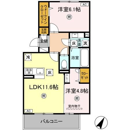 熊本市東区長嶺東４丁目のアパートの間取り