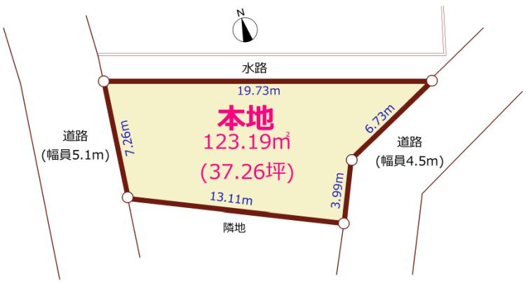 八王子市　川口町　建築条件無し売地の土地図|～東西の両面道路に面しています～