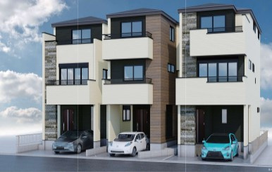 新築戸建　3号棟（川崎市幸区柳町）の外観パース|2LDK+3S　敷地面積　66.65㎡（20.16坪）