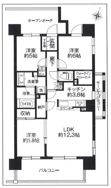 プラウド宮原ガーデニア　中古マンションの間取り|11階・南東向きの角部屋3LDK。二面バルコニーで光と風が入り、季節の変化を感じられます。LDK＋続き間は合計18.1帖、WICなど収納も充実。家族の荷物が増えても、暮らしを整えやすい間取りです。