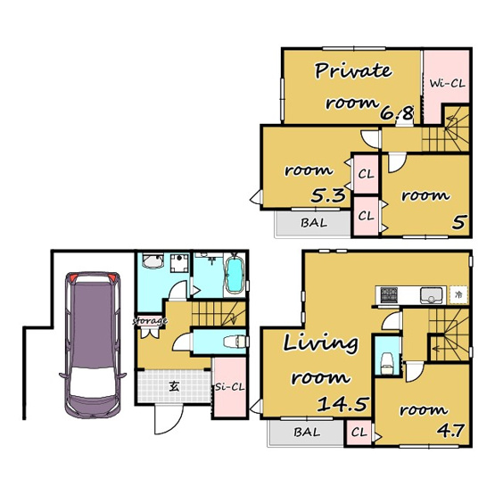 【間取り】 | 越谷市下間久里戸建て | ★未入居★事務所可★ペット飼育可★追炊き★浴室乾燥★