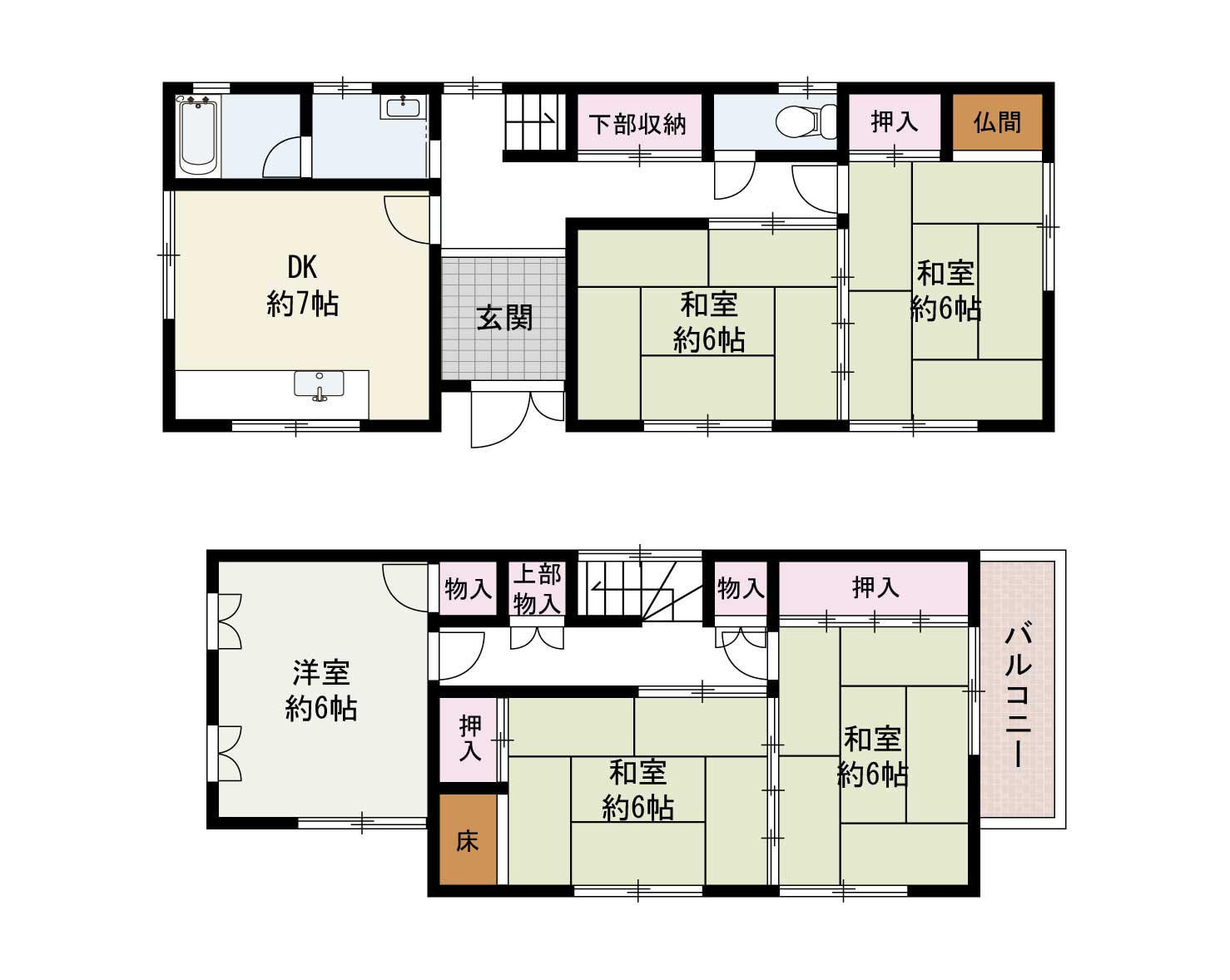 岸和田市神須屋町　中古戸建の間取り|価格750万円、５DK、土地面積：100.46㎡、建物面積：97.20㎡