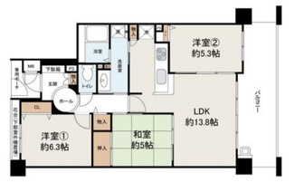 【間取り】 | クレアコート新金岡 | 3LDK、専有面積68.53㎡、バルコニー面積12.91㎡、南東向き