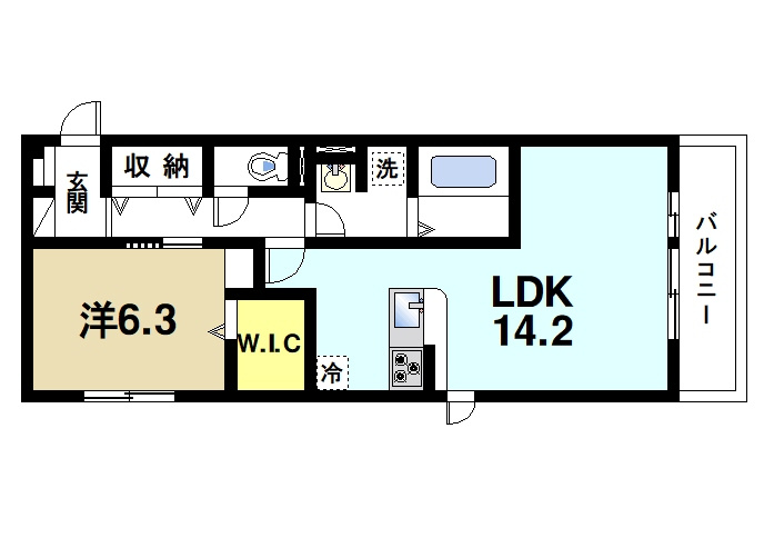 楓　A棟の間取り|ゆったりと暮らせる1LDKの間取りです。