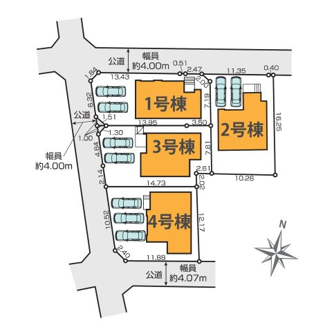熊本市北区麻生田5丁目第1-4棟（1号棟）　の区画図|配置図（1号棟）