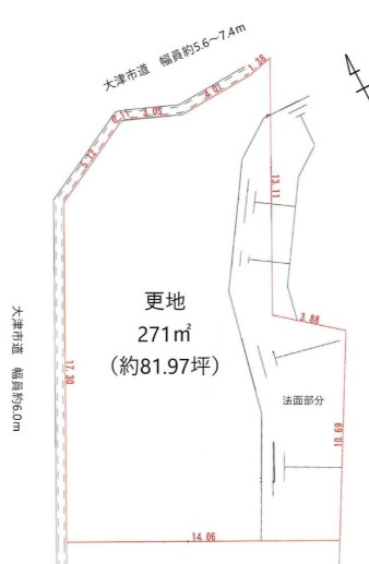 大津市雄琴１丁目の事業用地の区画図