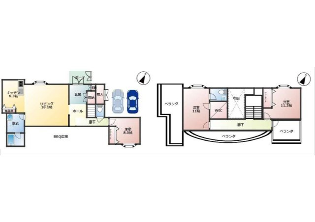 うるま市兼箇段　Kタウン　B号棟の間取り|B号棟　間取図