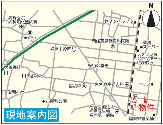 福島市笹谷第8　Cradle garden　全3棟の地図|現地案内図になります☆