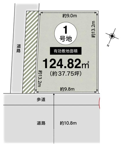 西岡本4丁目 1号地 売土地の土地図|1号地　7,980万円、土地面積117.40㎡