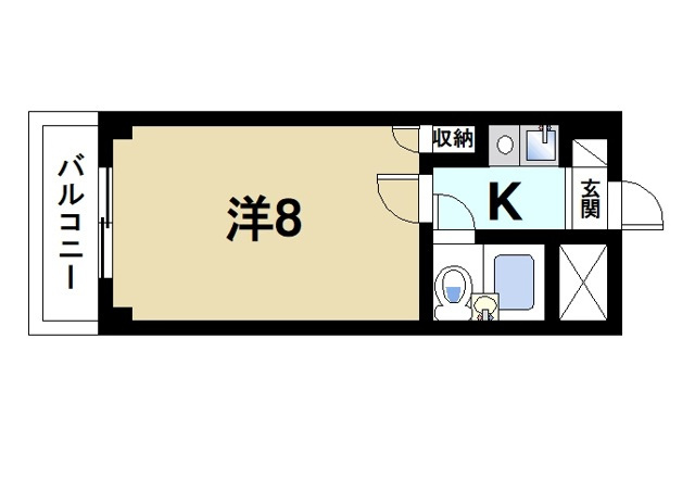 メゾンアンテルナ奈良の間取り|お一人暮らしにピッタリの1Ｋのお部屋です。