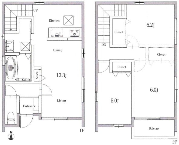 小牧市大字東田中　新築戸建　Aタイプの間取り|南向きで明るいLDKは13.3帖。