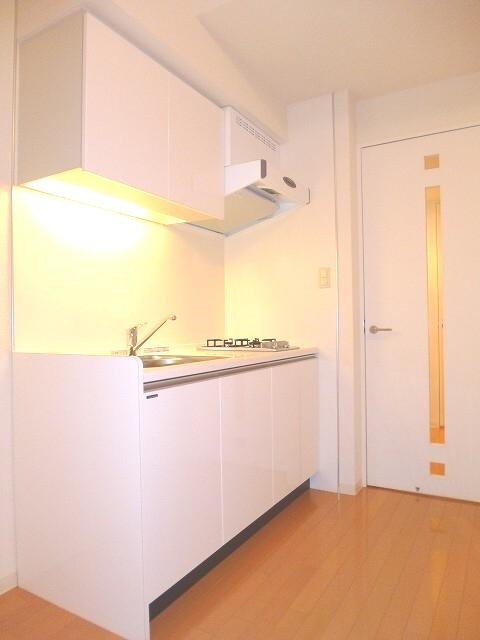 ParkCube上野のキッチン|広いシンクに豊富な収納棚です