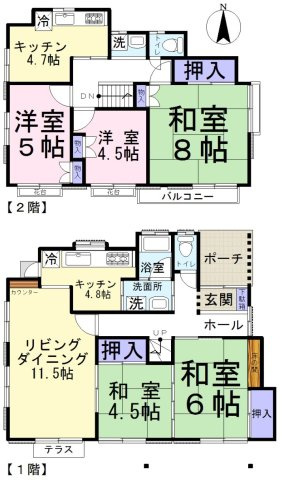 東松山市殿山町 中古戸建(5ＬＤＫＫ)2階にもキッチン有の間取り