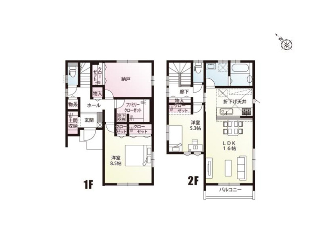 【間取り】 | 川越市稲荷町　未入居一戸建住宅　全9棟　（ふじみ野店） | 対面式キッチンが家族の温かい時間を演出します