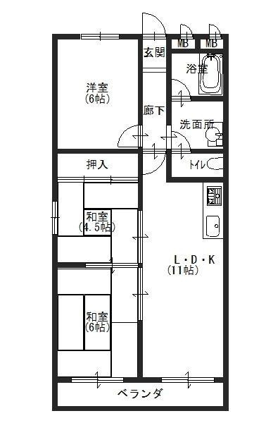 友田町ロイヤルコーポの間取り
