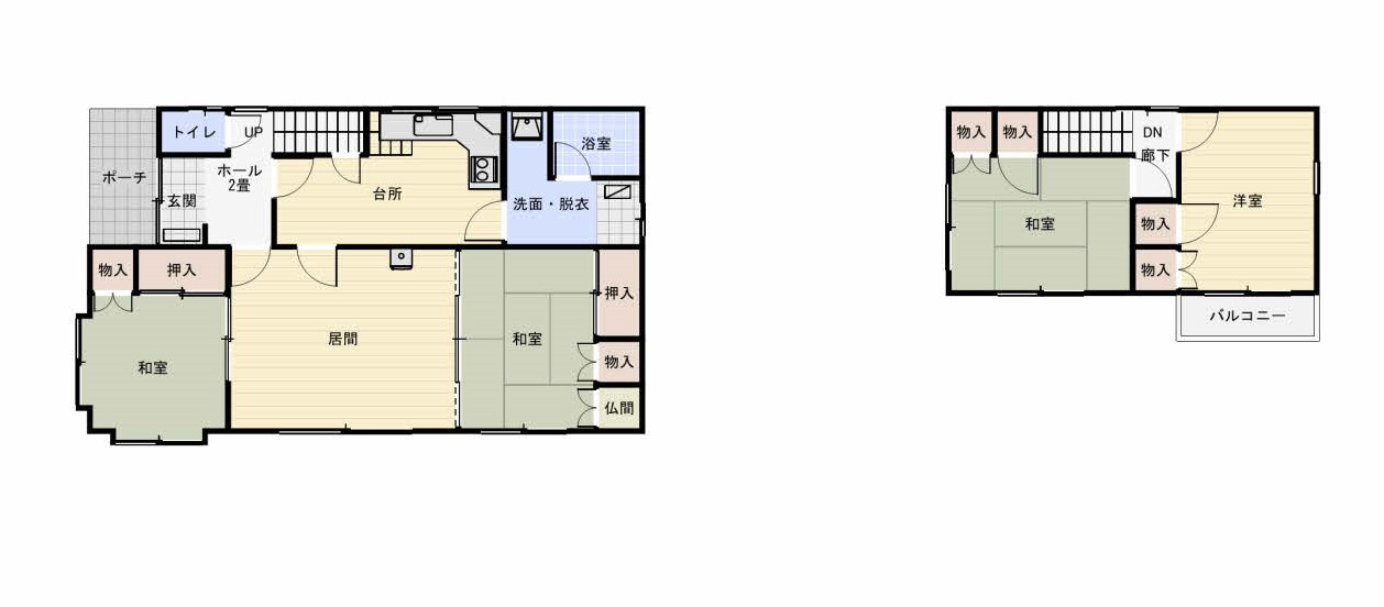 鶴野東４丁目　閑静な住宅街でリノベーションにいかがですか。の間取り|下に2部屋、上に2部屋　全室南向きです。