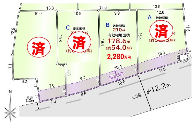 敷地面積63坪～　売地　川越市天沼新田の土地図|区画図　どなたでも建築可能です♪建築条件なし売地！2280万円～