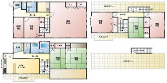 【間取り】 | 明石市大久保町大窪　一戸建て | 3480万円、7LDKK+S（納戸）、土地面積152.63平米、建物面積219.39平米
全室南西向きの為、陽当り・通風良好♪
屋上のルーフバルコニーは眺望良好♪