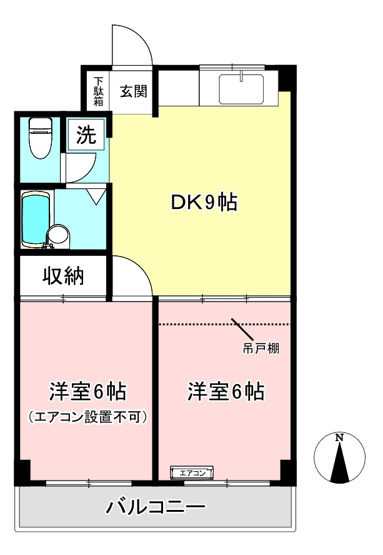 【間取り】 | 日吉パフィオマンション | カップルさんやファミリーさんにもオススメの2DKタイプ！なんと言っても最上階なのが嬉しい♪