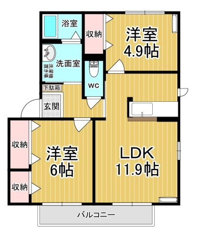 【間取り】 | ヴィヴァーチェB | カップルさんにオススメのお部屋です♪