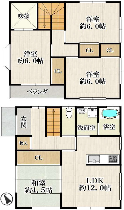 加古川市野口町長砂　中古戸建の間取り|4LDKです。