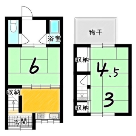 嵯峨折戸町の間取り|２階の和室２室は、南向きの窓から陽が差し込みます！