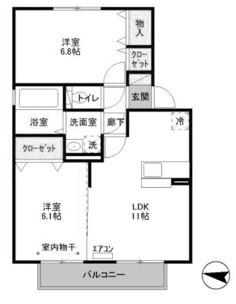 ソル・グランデの間取り|広々とした2LDKのお部屋です