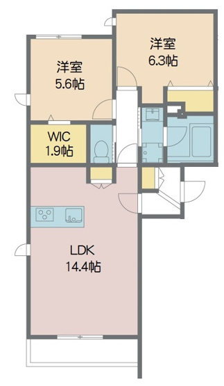 【間取り】 | Grigio TODA | 南向きの14帖超のLDKと余裕あるWICのある2LDKです