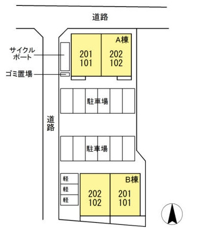 熊本市南区砂原町のアパートの区画図