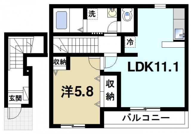 ウィンズ高畑の間取り|ゆったりと暮らせる1LDKの間取りです。