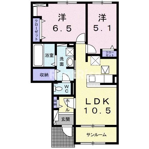 ＨＯＫＵＬＡＮＩ　Ｂの間取り|間取図
