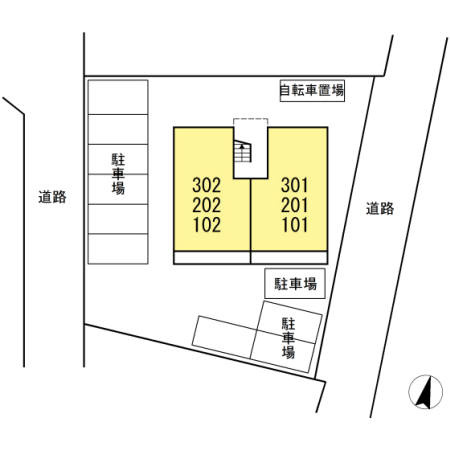 一宮市冨田字古川のアパートの区画図