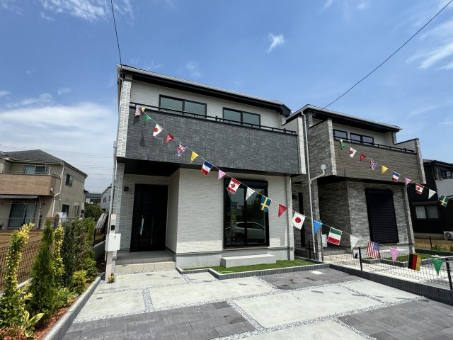 松戸市二十世紀が丘美野里町新築戸建【大橋小学校：6分】の外観|1号棟・完成済み内覧可能です！