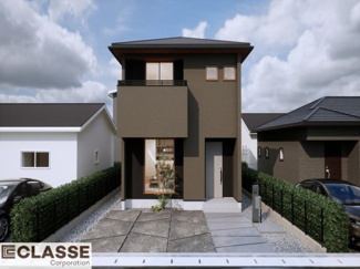 【外観パース】 | 宇治市広野町新成田2区画B号地　売土地　建築条件付き | アトリエ仕様の窓はペアガラス、サッシはアルミ×樹脂複合のハイブリットサッシを採用。ガラスの間には断熱性の高いアルゴンガスを充填しておりますので、より断熱性能が高まる仕様になっております。