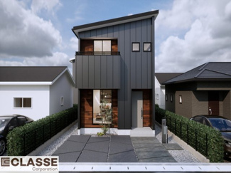 【外観パース】 | 宇治市広野町新成田2区画B号地　売土地　建築条件付き | 気密測定器を保有しており、自社での気密測定を実現しております。気密処理をし、気密測定まで標準でさせていただいております。
