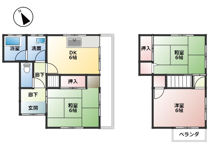 加古川市野口町長砂　中古戸建の間取り|3DK＋庭＋1階で洗濯物干せます