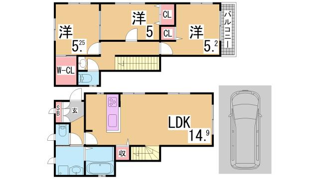 神戸市兵庫区矢部町の一戸建ての間取り
