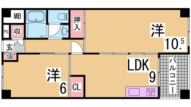 神戸市兵庫区菊水町１０丁目の賃貸マンションの間取り