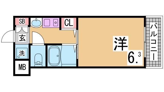 神戸市兵庫区新開地６丁目の賃貸マンションの間取り