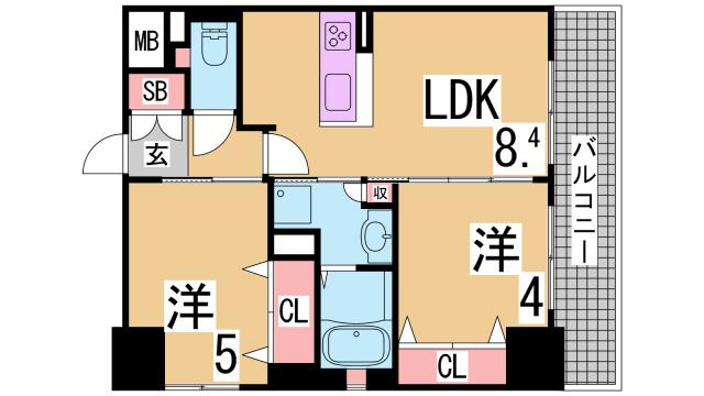 神戸市兵庫区大開通３丁目の賃貸マンションの間取り