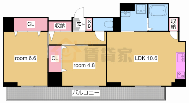 神戸市兵庫区下沢通７丁目の賃貸マンションの間取り