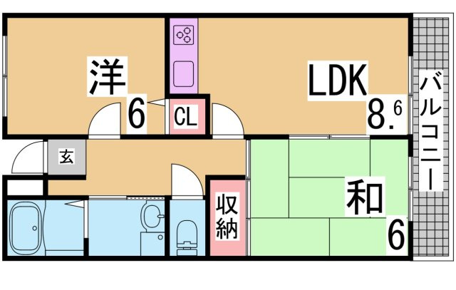 神戸市長田区長尾町２丁目の賃貸マンションの間取り