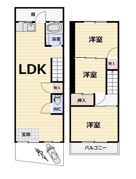 日置荘西町3丁　テラスハウスの間取り