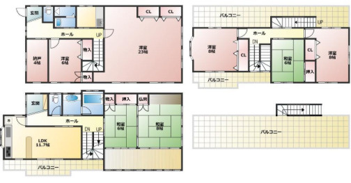 7SLDKの大空間・屋上バルコニー有・大久保町大窪・築３３年の間取り