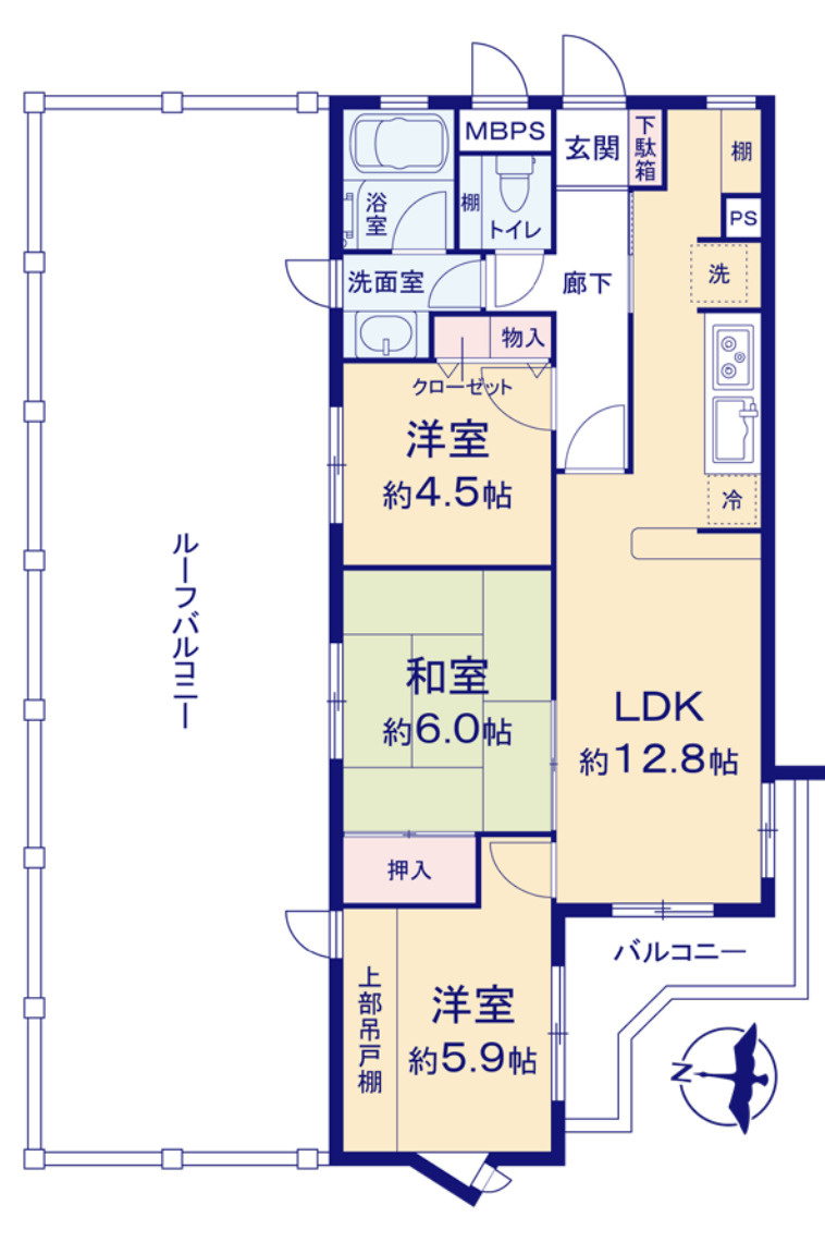 ☆ライオンズマンション大和第5 大型ルーフバルコニー付の間取り