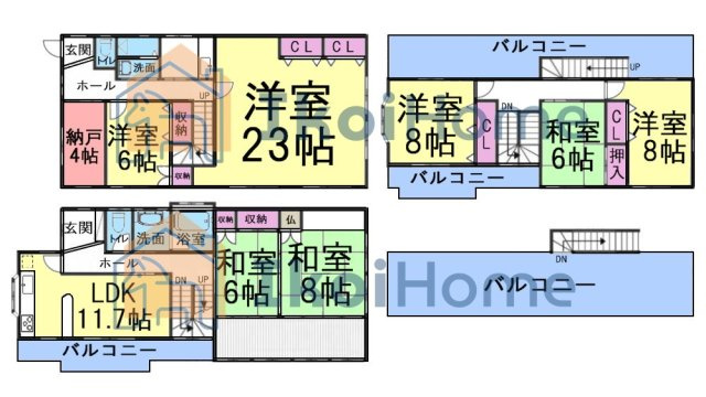 明石市大久保町大窪　中古一戸建　鉄骨造の間取り|●年中無休●広々LDK23帖は大変魅力的。注文住宅のようなワンランク上のおしゃれな設備です。