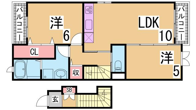 神戸市須磨区離宮前町１丁目のアパートの間取り