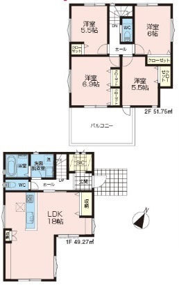 川越市南大塚　新築分譲　「南大塚駅」徒歩10分　敷地36坪　【大東東小学区】の間取り