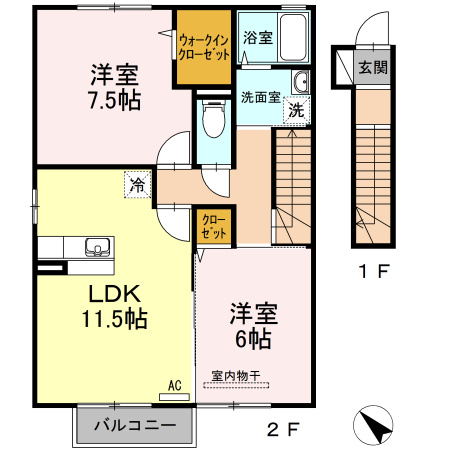 【間取り】 | エスポワールＭＡＮＡＢＥ　B棟 | 2LDKのお部屋です